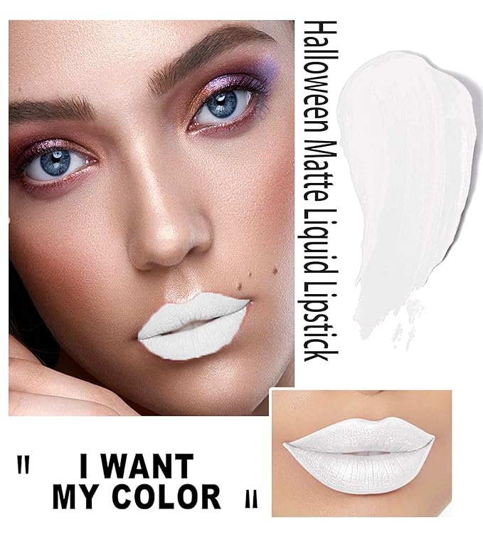 Halloween White Matte Liquid Lipstick for Women, Long Lasting Waterproof Lip Gloss, Face Body Painting, Non-Fading Lip Sculptor for Masquerade, Party Goth Makeup, Cosplay (#01 White)