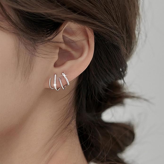 Boho Crystal Claw Earrings Silver Cz