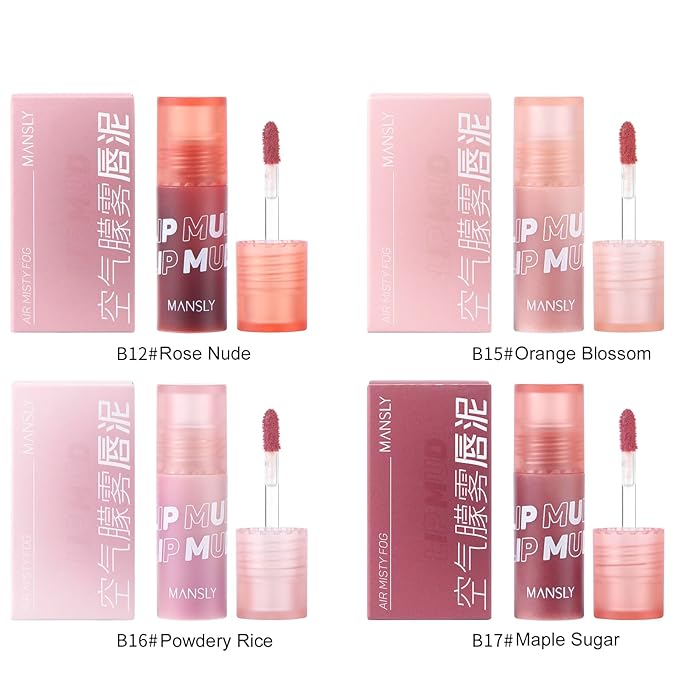 Matte Ink Lip Tint Stain, Lip Mud, Lasting Non-Stick Cup Matt Lip Gloss, Korean Liquid Lipcolor Makeup, Cheeky, Rose Nude Lipstick for Women (B16# Powdery Rice)