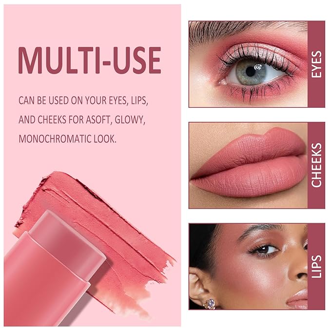 Cream Blush Makeup,Buildable Blush Stick for Cheeks,Matte Finish,Long Multi Stick