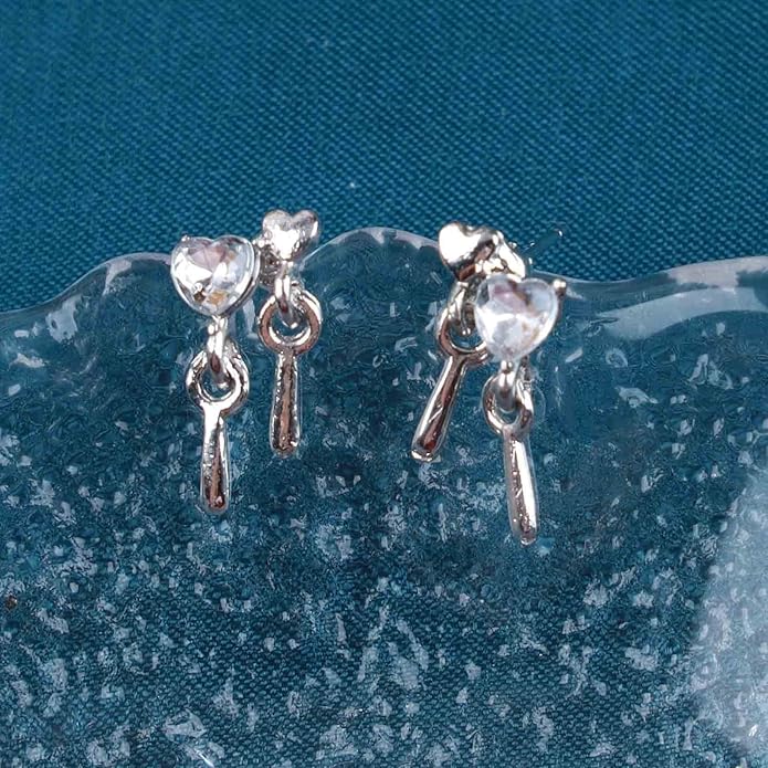 Vintage Crystal Heart Drop Earrings Silver