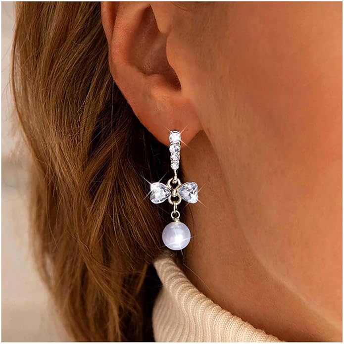 Vintage Crystal Pearl Dangle Earrings Rhinestone