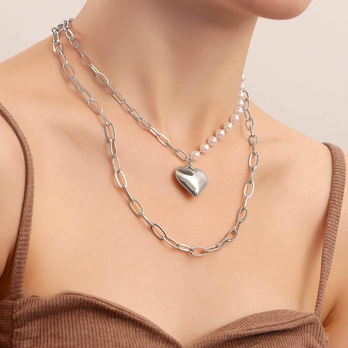 Boho Layered Pearl Choker Necklace Chain