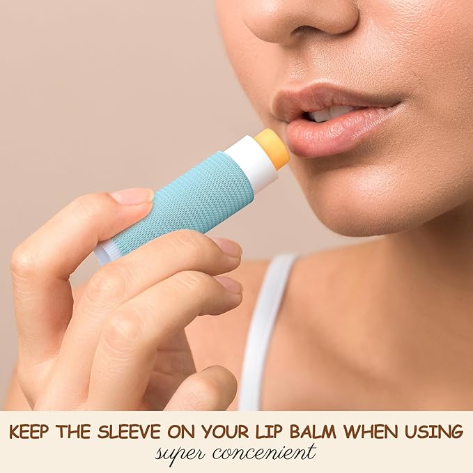 100 Pack Lip Balm Holder Solid Color Lip Balm Keychain Holder Clip on Lipstick Sleeves Elastic Lipstick Holders for Purse Car Keychain