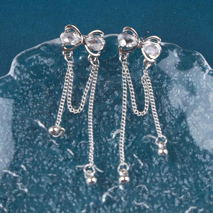 Vintage Crystal Bow Earrings Rhinestone Chain