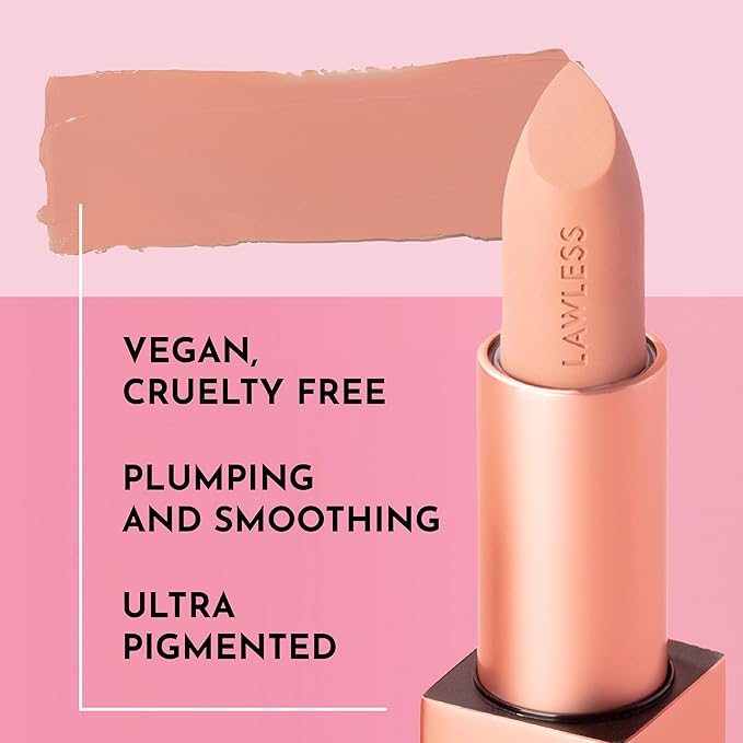 LAWLESS Forget the Filler Lip-Plumping Line-Smoothing Satin Cream Lipstick - Platinum - Natural Ingredients Smooth and Hydrate Lips for a Plumper, Fuller Look - 3.7g