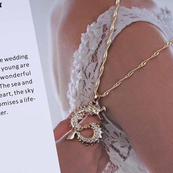 Vintage Dragon Pendant Necklace Punk Dragon Necklace Ancient