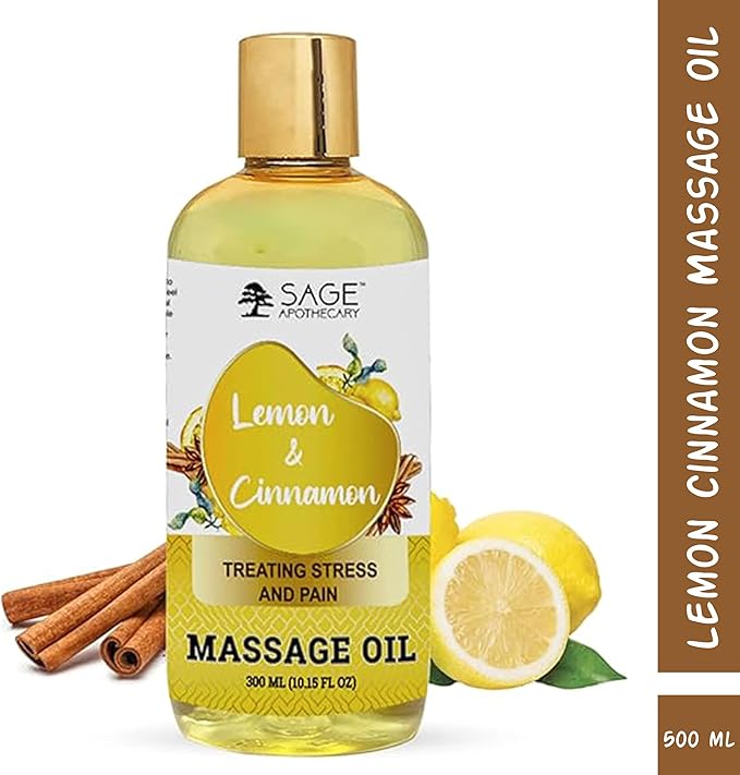 Lemon Cinnamon Massage Oil for Relaxed & Replenished Skin | No Parabens & Sulphates | Cruelty Free & Vegan Pure Natural Ingredients 300 ml