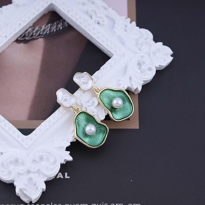 Vintage Lotus leaf Pearl Drop Earrings