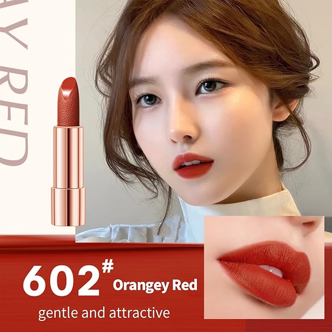 Matte Lipstick Set 3 Colors Lip Stick with Orange Chain Bag Package Velvet Lip stick Set Waterproof Non-Stick Cup Long Lasting Retractable Red Lipstick Set 3.5gx3 Pcs