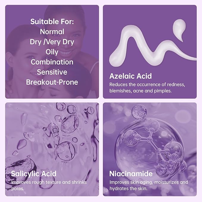 Azelaic Acid 12% Serum for Acne, 2PCS Azelaic Acid Cream Reduces Acne and Pimples, Nicotinamide Serum for Facial Redness and Excess Sebum for Smooth Skin