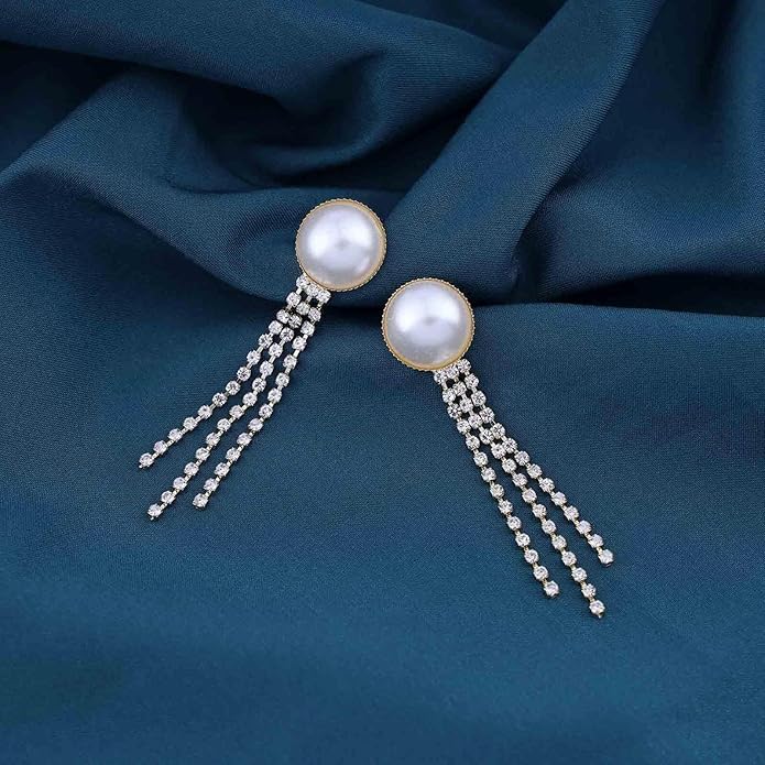 Vintage Crystal Pearl Drop Earrings Cz