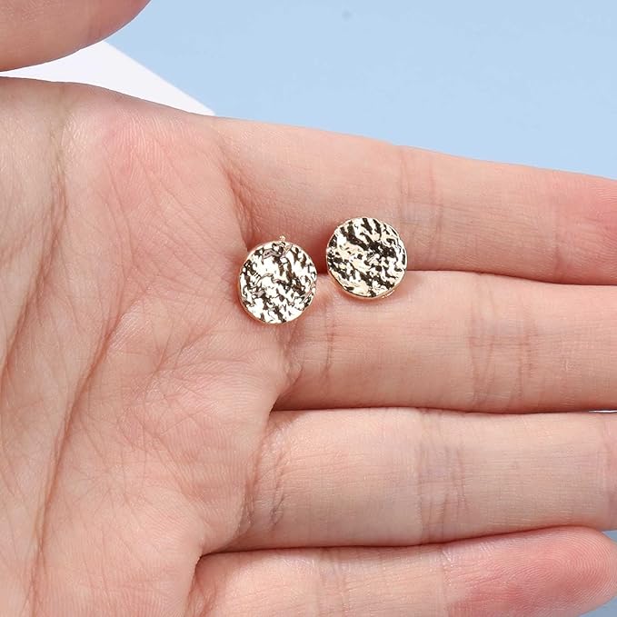Boho Disc Coin Studs Earrings Gold Hammered Coin