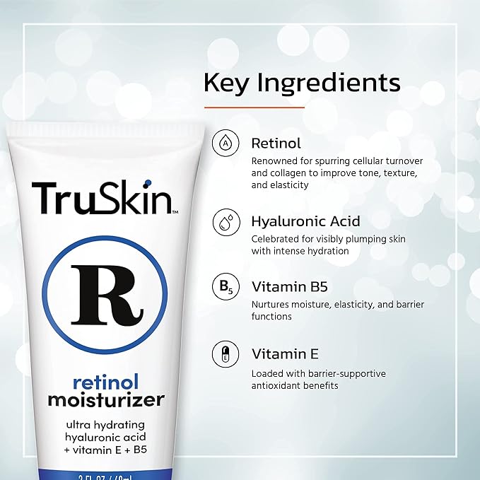 TruSkin Retinol Face Moisturizer – Powerful Anti-Aging Moisturizer for Women with Hyaluronic Acid & Vitamin E – Retinol Cream for Face for Youthful-Looking Appearance, 2 fl oz