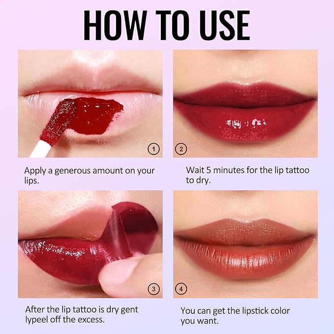 Erinde 2 Colors Peel Off Matte Lip Tint Stain, Magic Tattoo Lip Gloss, Waterproof Tinted Lip Stain, Non-Stick Cup, Long Lasting Natural Nude Matte Lip Makeup, Set C