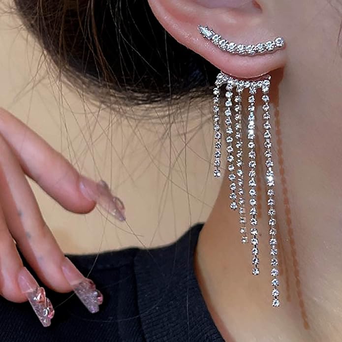 Vintage Rhinestone Chandelier Drop Earrings Crystal