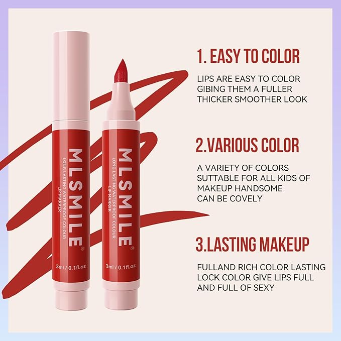 Pink Lip Tint Marker Lip Liner Hydrating And Waterproof Formula, Smudge Proof Water Lip Stain Long Lasting High Pigmented Matte Liquid Lip Liner, Easy To Color, Precise Chisel Tip Marker Pen(01# PINK)