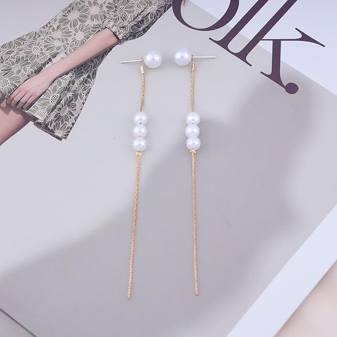 Vintage Pearl Dangle Earrings Long tassel
