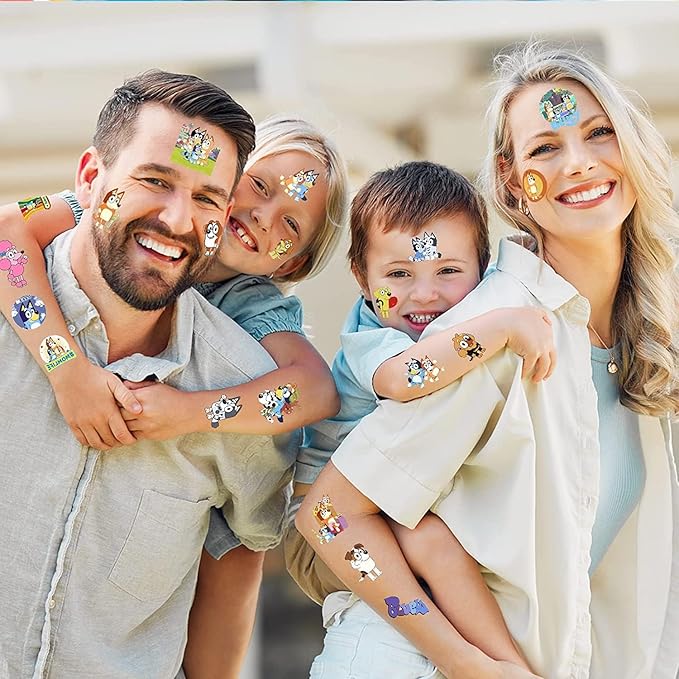 9 Sheets Blue Temporary Tattoos for Kids, Children's Party Favors