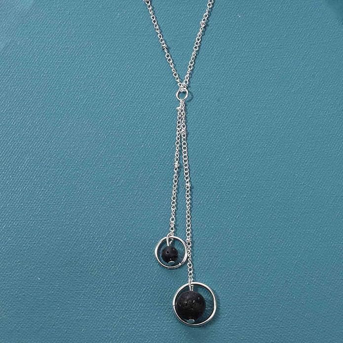 Boho Lava Stone Necklace Chain Silver