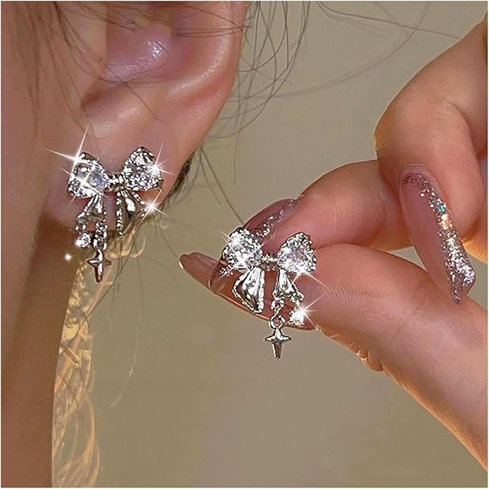 Vintage Crystal Bow Earrings Black Onyx Stud Earrings