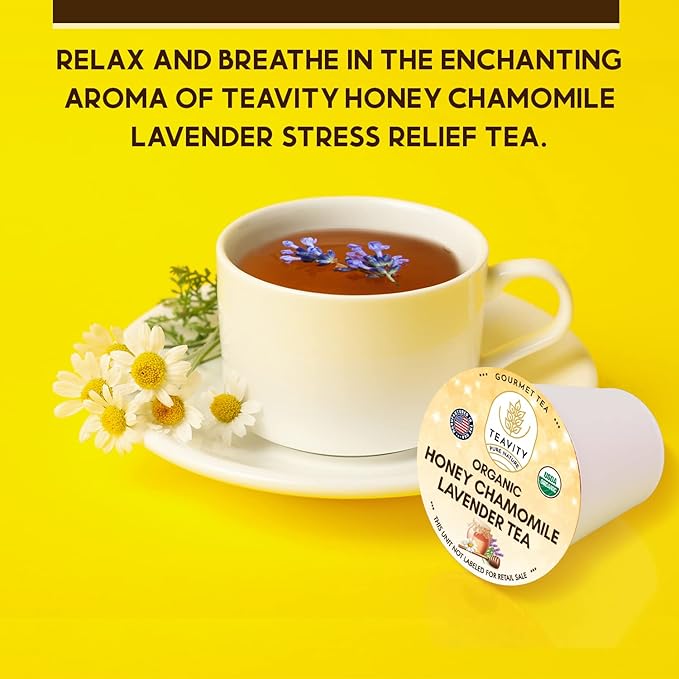 Organic Chamomile and Lavender Tea Pods for Keurig - Decaf Herbal Tea for Keurig K Cups - Honey Chamomile Lavender by Teavity (36 Tea Pods)