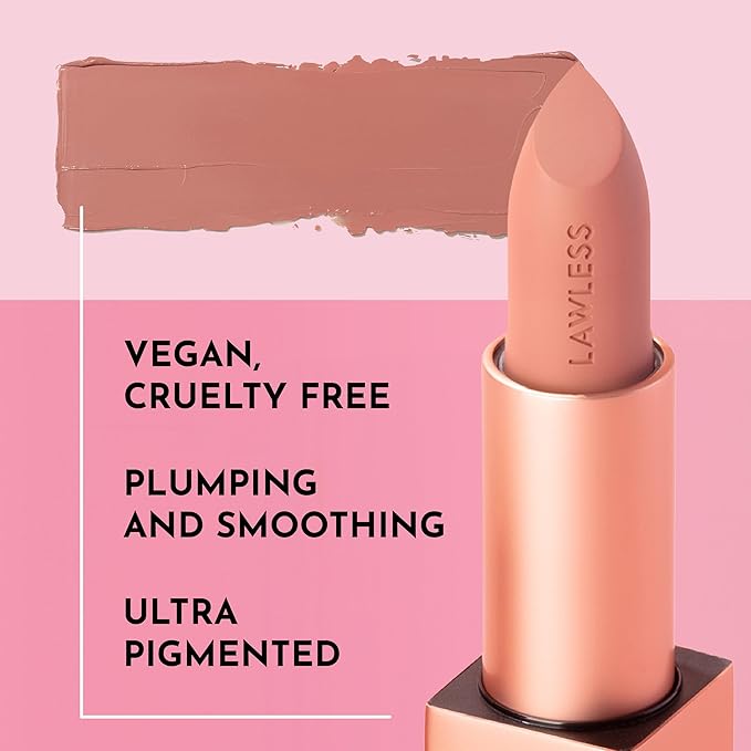 Lawless Forget the Filler Lip-Plumping Line-Smoothing Satin Cream Lipstick - Soft Truffle - Natural Ingredients Smooth and Hydrate Lips for a Plumper, Fuller Look - 3.7g