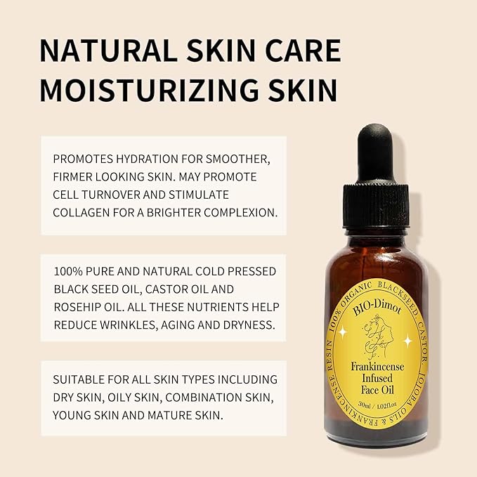 2 Pcs Frankincense Resin Oil, Organic Frankincense Infused Black Seed and Castor and Jojoba Oils for Skin Hydration Anti-Aging Face Serum.