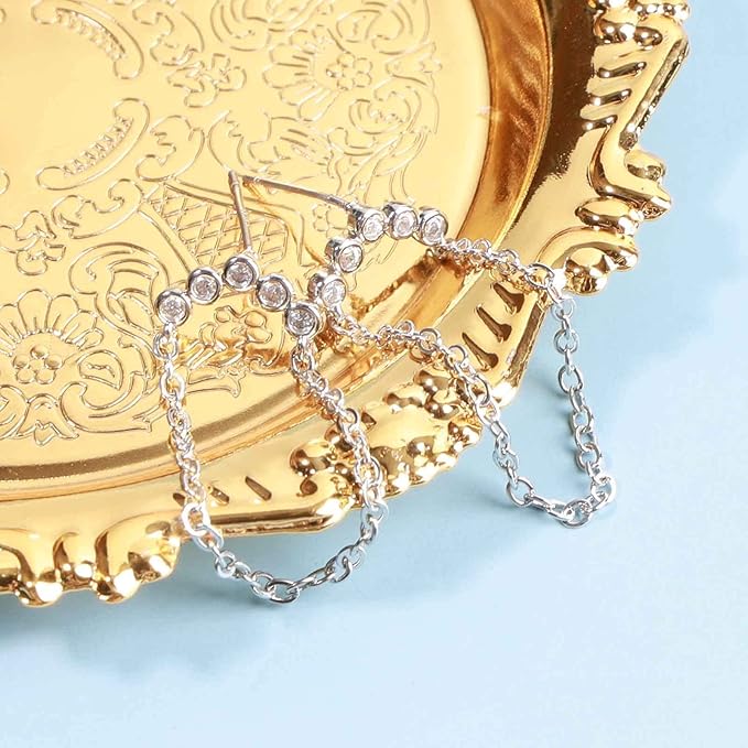 Boho Rhinestone Circle Studs Earrings Silver Cz Hoop