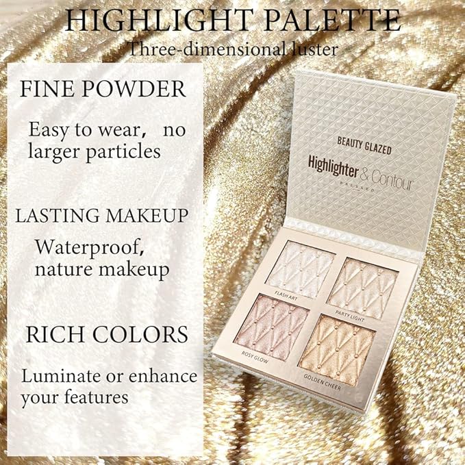 4-color highlighter makeup palette shimmer bronze contour shadow