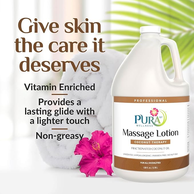 Coconut Therapy Massage Lotion, {Physical Therapy Coconut Lotion, Professional Deep Tissue Therapy, Pura Wellness Vitamin Therapy Lotion, Unscented Lotion for Physical Therapy Recovery, 128oz