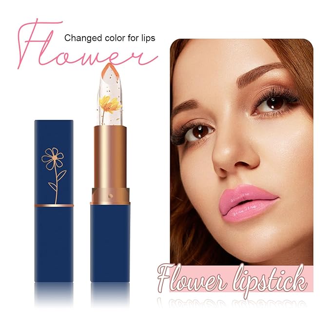6Pcs Clear Magic Color Jelly Lipstick,Crystal Jelly Flower Color Changing Moisturizing Lip Gloss, Crystal Aloe Vera Lip Balm,Long Lasting PH Clear Temperature Lip Stick