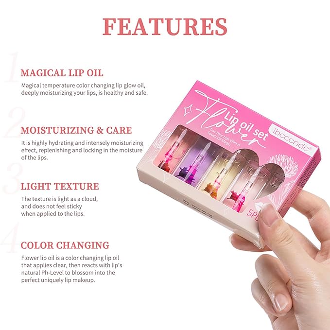 Color Change Plumping Lip Oil Set, Infuse Flowers Clear Lip Gloss for Lip Care, Natural Plant Hydrating Lip Glow Oil Toot Lip Oil, Nourishing, Non-sticky