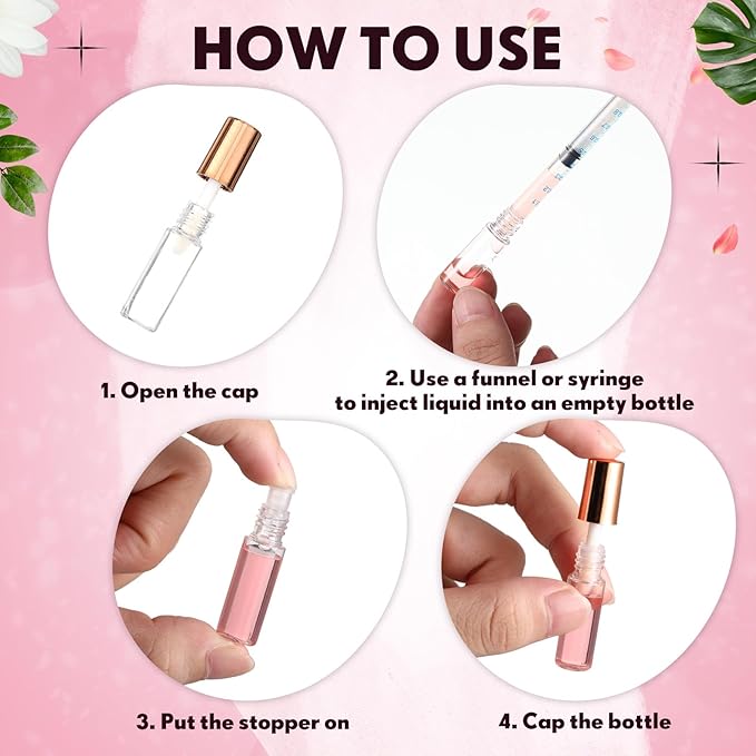 Jinei 150 Pcs Clear Empty Lip Balm Bottles 1.2ml Mini Lip Gloss Tubes, Refillable Lipstick Containers Transparent Plastic Clear Lipstick Tubes for Girl Women DIY Makeup Lip Sample Travel (Rose Gold)