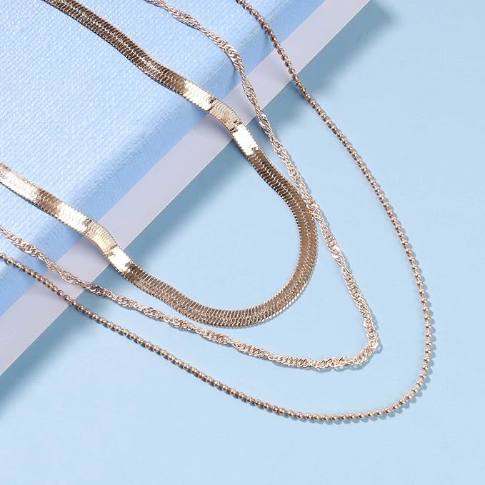 Punk Layered Chain Necklace Gold Flat