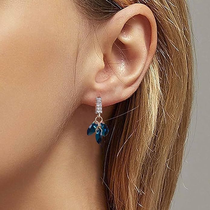 Boho Sapphire Tassel Earrings Blue Crystal
