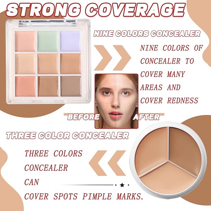 12 Colors Correcting Concealer Palette Kit with Brush,Cream