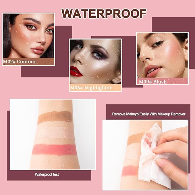 3 Pcs Cream Contour Stick Makeup Kit,Shades with Long-lasting Effect(#02,06,09)