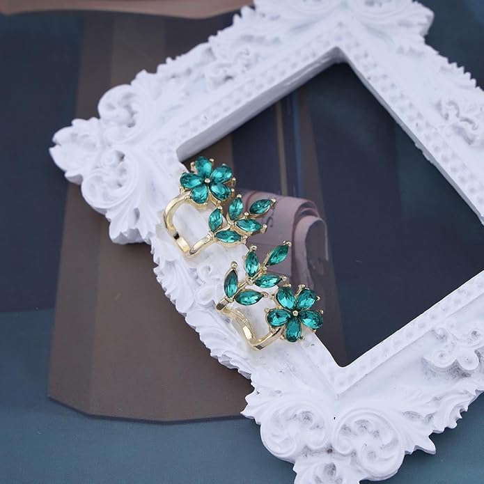 Vintage Emerald Flower Ear Cuff Earrings