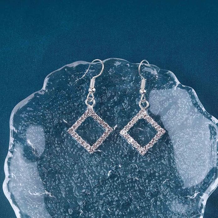 Vintage Crystal Square Drop Earrings Rhinestone