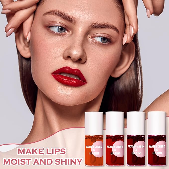 4PCS Lip Tint Stain Set, Velvet Lip Gloss Moisturizing Lip Stain Long Lasting Waterproof Liquid Lipstick Set Multipurpose Water Lip Stain Tint for Lip and Cheek Tint