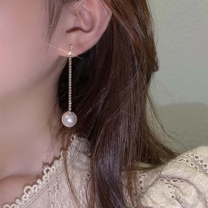 Vintage Rhinestone Pearl Drop Earrings Gold