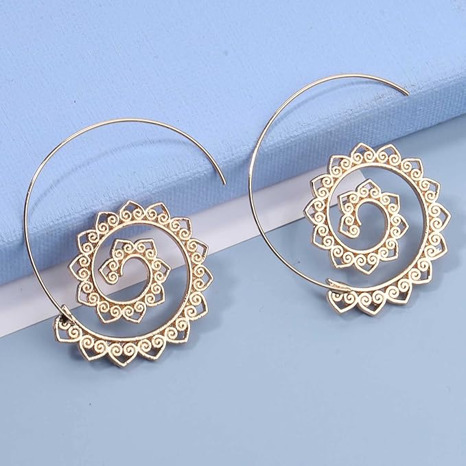 Bohemia Mandala Spiral Earrings Gold Vortex Gear Earrings