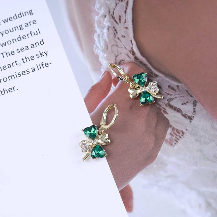 Boho Emerald Crystal Drop Earrings Green