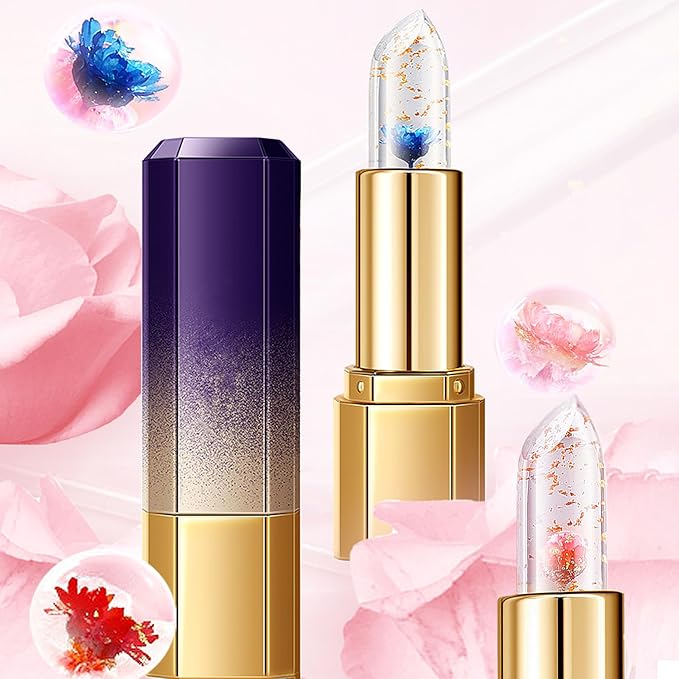 Pack of 3 Flower Jelly Lipstick Set Temperature Change Moisturizer Long Lasting Nutritious Balm Magic Color Change Lip Gloss