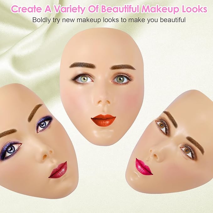 3D Makeup Practice Kit,Reusable Silicone Makeup Practice Face
