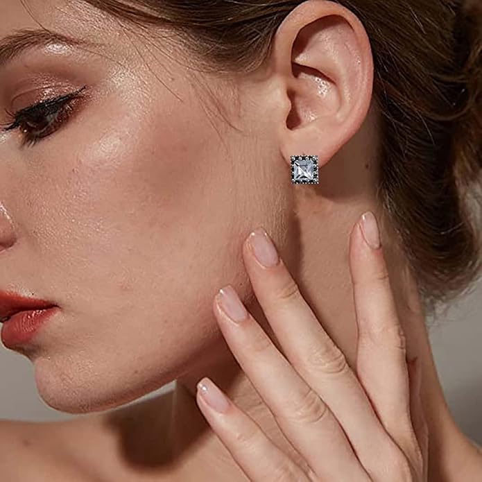 Boho Tiny Crystal Square Earrings Silver