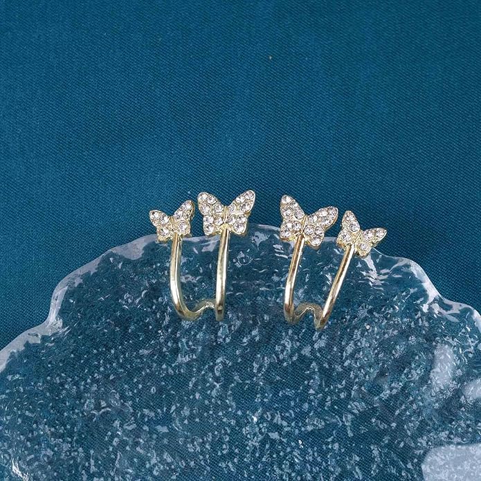 Vintage Crystal Butterfly Claw Earrings Rhinestone Claw Stud