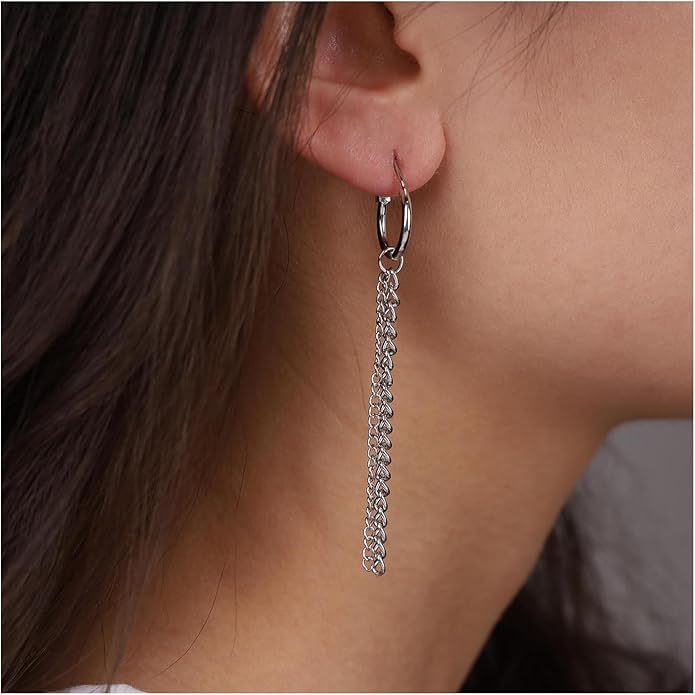 Vintage Tassel Chain Earrings Silver Fringe