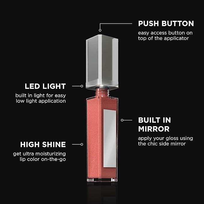 Pure Cosmetics Pure Illumination Lip Gloss - LED-lit Applicator w/Side Mirror - Non-Sticky, Moisturizing & Hydrating Lip Glosses - Soothes & Heals Dried Chapped Lips (Shimmer)